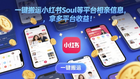 一键搬运小红书Soul等平台相亲信息，拿多平台收益!-梵摄网创