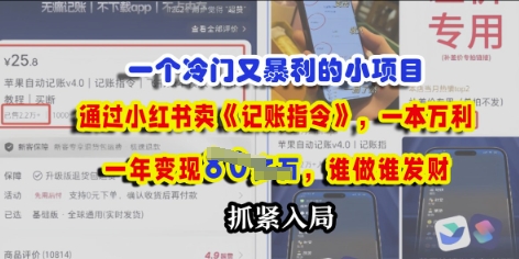一个冷门需求，通过小红书卖《记账指令》，一本万利，谁做谁发，抓紧入局-梵摄网创