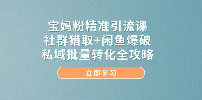 （14820期）宝妈粉精准引流课，社群猎取+闲鱼爆破，私域批量转化全攻略-梵摄网创