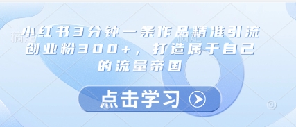 小红书3分钟一条作品精准引流创业粉300+，打造属于自己的流量帝国-梵摄网创