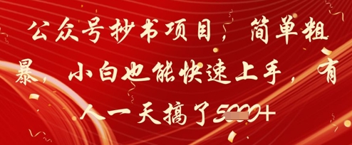 公众号抄书项目，简单粗暴，小白也能快速上手，有人一天搞了1k+-梵摄网创