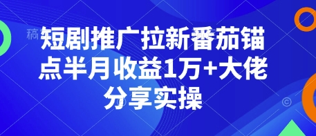 短剧推广拉新番茄锚点半月收益1万+大佬分享实操-梵摄网创