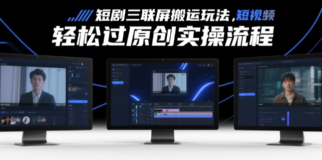短剧三联屏搬运玩法，短剧搬运轻松过原创实操流程-梵摄网创