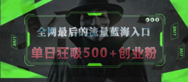 全网最后的流量蓝海入口，半小时引流50+创业粉，单日狂吸500+创业粉-梵摄网创