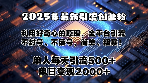 2025年最新引流创业粉，利用好奇心的原理，全平台引流，不封号、不废号，简单、粗暴-梵摄网创