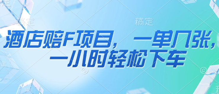 酒店赔F项目，一单几张，一小时轻松下车-梵摄网创