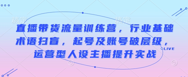 直播带货流量训练营，行业基础术语扫盲，起号及账号破层级，运营型人设主播提升实战-梵摄网创