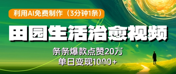 利用AI免费制作田园生活治愈视频，条条爆款点赞20W，单日变现几张-梵摄网创