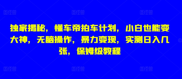 独家揭秘，懂车帝拍车计划，小白也能变大神，无脑操作，暴力变现，实测日入几张，保姆级教程-梵摄网创