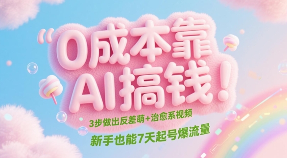 0成本靠AI搞钱！3步做出反差萌+治愈系视频，新手也能7天起号爆流量-梵摄网创