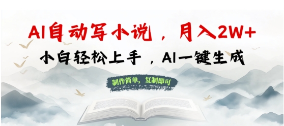 AI自动写小说，制作简单，复制即可，月入过W+，小白轻松上手，AI一键生成-梵摄网创