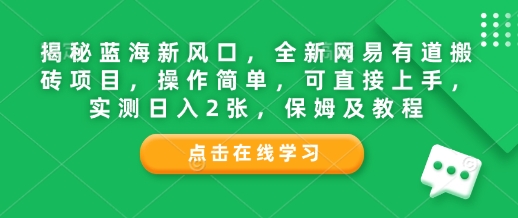 揭秘蓝海新风口，全新网易有道搬砖项目，操作简单，可直接上手，实测日入2张，保姆及教程-梵摄网创