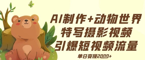 AI制作动物世界特写摄影视频+引爆短视频流量+单日变现多张-梵摄网创