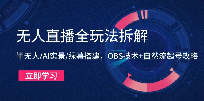 （14684期）无人直播全玩法拆解：半无人/AI实景/绿幕搭建，OBS技术+自然流起号攻略-梵摄网创