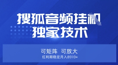 【搜狐音频挂G】独家技术，可矩阵可放大，红利期稳定月入8k【揭秘】-梵摄网创