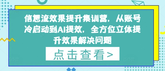 信息流效果提升集训营，从账号冷启动到AI提效，全方位立体提升效果解决问题-梵摄网创