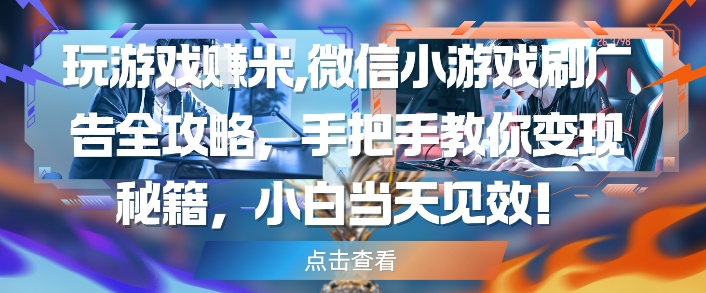 玩游戏挣米，微信小游戏刷广告全攻略，手把手教你变现秘籍，小白当天见效-梵摄网创