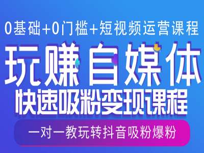 0基础+0门槛+短视频运营课程，玩赚自媒体快速吸粉变现课程，一对一教玩转抖音吸粉爆粉-梵摄网创