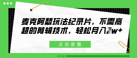 麦克阿瑟玩法纪录片，不需高超的剪辑技术，轻松月入1w+-梵摄网创