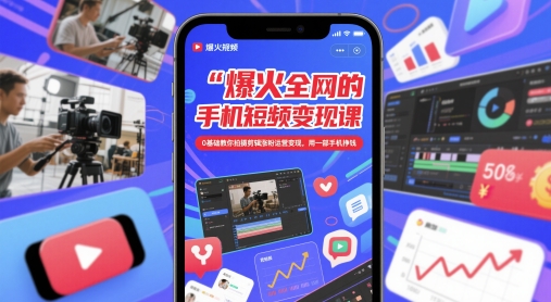 爆火全网的手机短视频变现课，0基础教你拍摄剪辑涨粉运营变现，用一部手机挣钱-梵摄网创