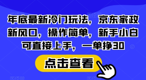 年底最新冷门玩法，京东家政新风口，操作简单，新手小白可直接上手，一单挣30【揭秘】-梵摄网创