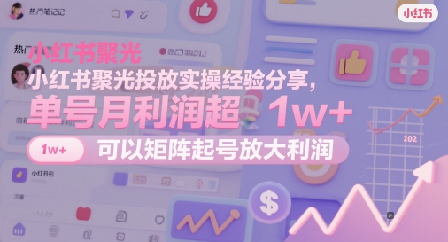 小红书聚光投放实操经验分享，单号月利润超1w+，可以矩阵起号放大利润-梵摄网创
