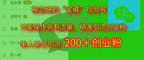 被忽略的“宝藏”视频号引流精准创业粉单人单日引流200+精准粉-梵摄网创