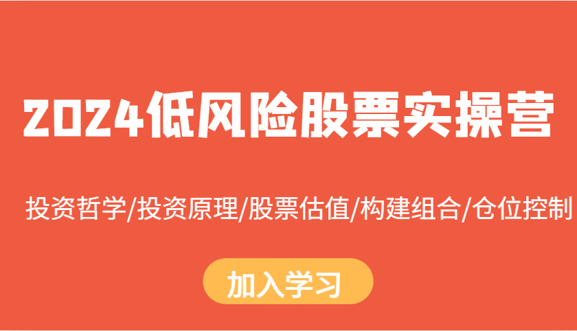 2024低风险股票实操营：投资哲学/投资原理/股票估值/构建组合/仓位控制-梵摄网创