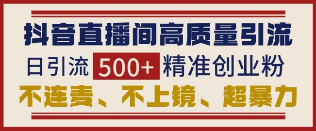 抖音直播间引流创业粉，无需连麦、不用上镜、超暴力，日引流500+高质量精准创业粉-梵摄网创